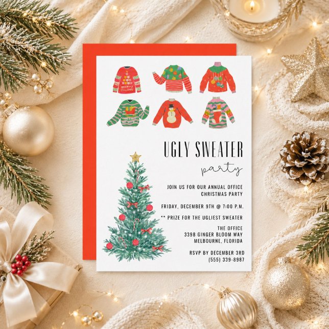 Convite Festa de Natal no Escritório com Suéter Feio  (Ugly Sweater Office Christmas Holiday Party Invitation)