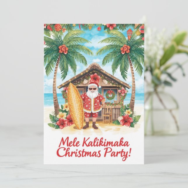 Convite Festa de Natal no Havaí “Mele Kalikimaka!”  (Em pé/Frente)