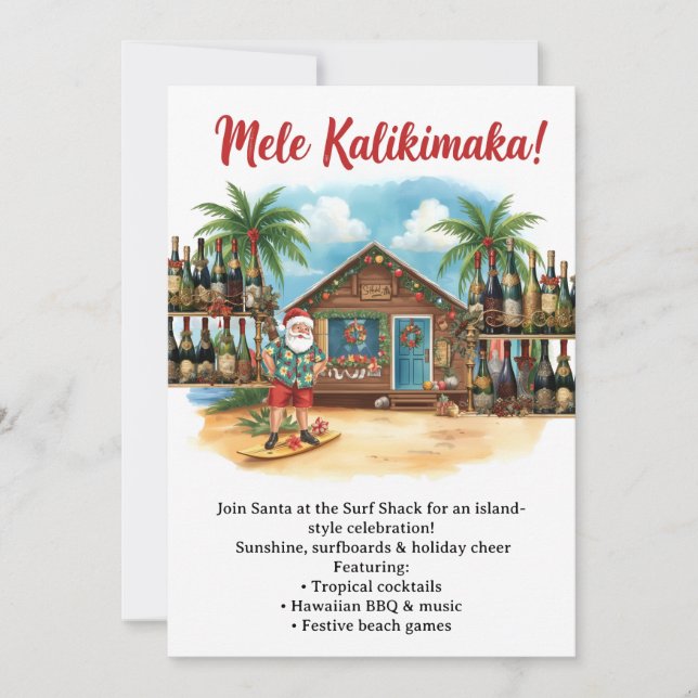 Convite Festa de Natal no Havaí “Mele Kalikimaka!”  (Frente)