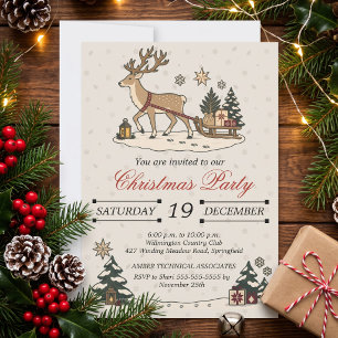 Convite Festa de Natal Nórdica Vintage com Veado e Trenó
