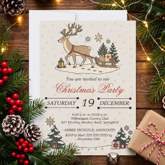 Convite Festa de Natal Nórdica Vintage com Veado e Trenó