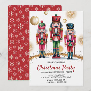 Convite Festa de Natal Nutcracker Brilho Dourado