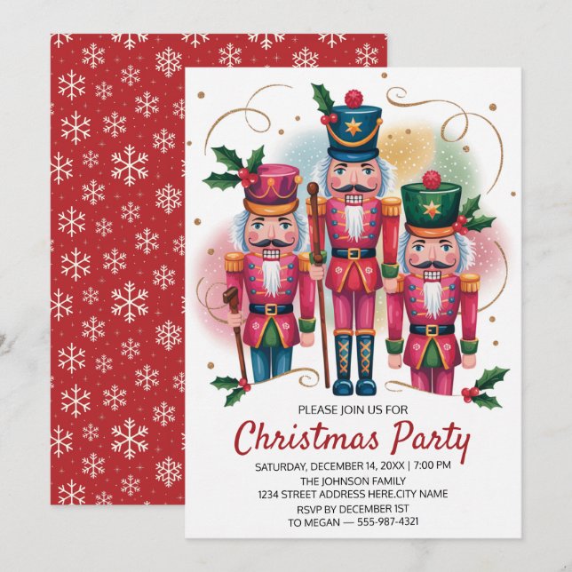 Convite Festa de Natal Nutcracker Brilho Dourado    (Frente/Verso)
