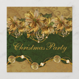 Convite Festa de Natal Ouro Verde Poinsettia Dourado