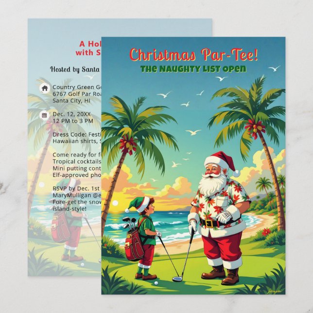 Convite Festa de Natal Par-Tee Engraçada Tropical Papai No (Frente/Verso)