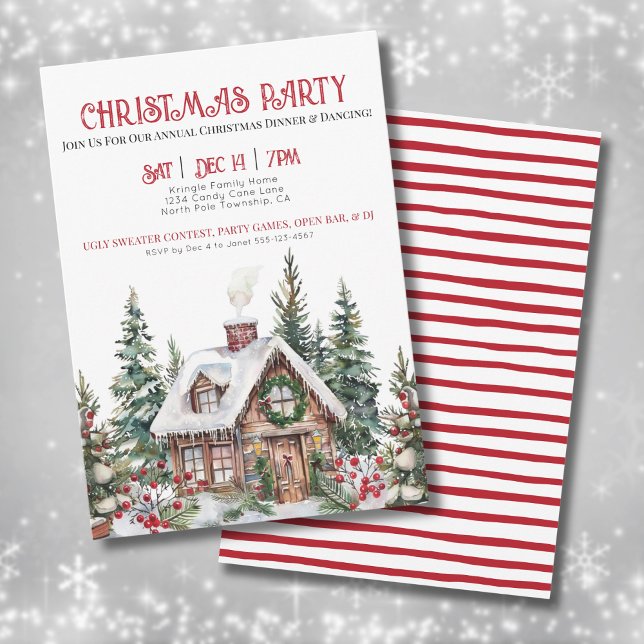 Convite Festa de Natal para Inverno Festivo (Festive Winter Watercolor Christmas Party Invitation)