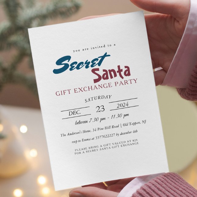 Convite Festa de Natal para Papais noeis Secretos Simples  (Criador carregado)