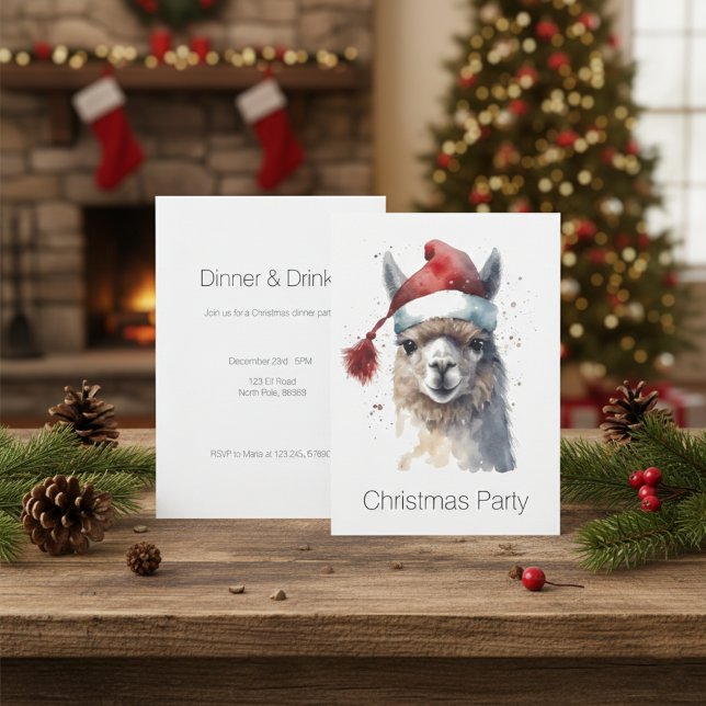 Convite Festa de Natal Personalizada de Alpaca para Jantar (Criador carregado)