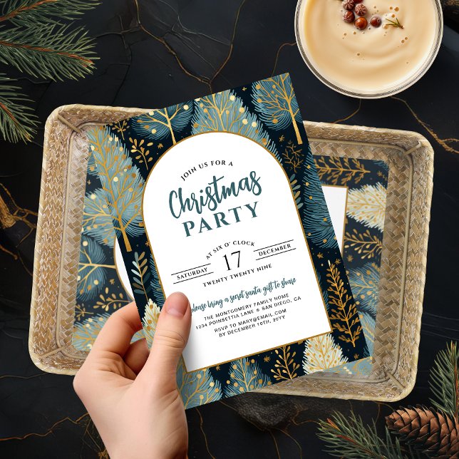 Convite Festa de Natal Personalizada de Floresta de Férias (Modern Arch Holiday Forest Custom Christmas Party Invitation)