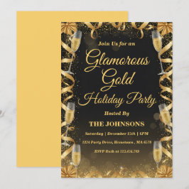 Convite Festa de Natal Personalizada Elegante em Dourado