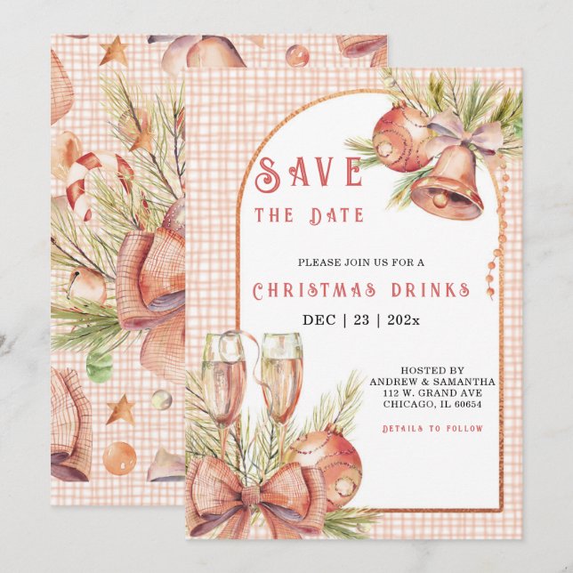Convite Festa de Natal Personalizada Salve a Data (Frente/Verso)
