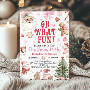 Convite Festa de Natal Pink Santa Winter Oh What Fun
