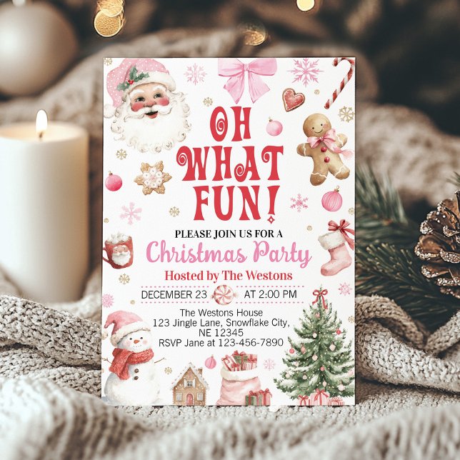 Convite Festa de Natal Pink Santa Winter Oh What Fun (Criador carregado)