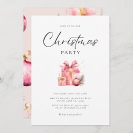 Convite Festa de Natal Pink Watercolor
