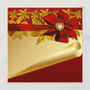 Convite Festa de Natal Poinsettia Dourada Vermelha