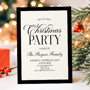 Convite Festa de Natal Preto Bege Vintage Old Money