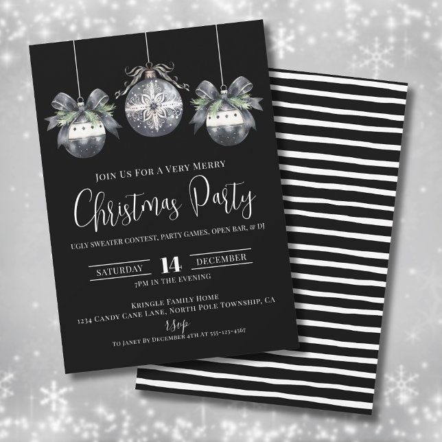 Convite Festa de Natal Preto e Branco (Elegant Simple Black Christmas Party Invitation)