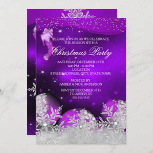 Convite Festa de Natal Purple Pink Crystal Snowflake