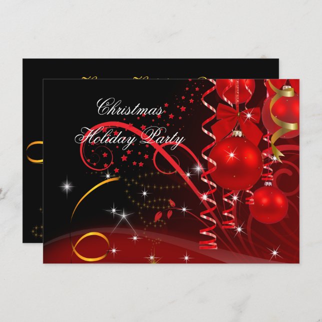 Convite Festa de Natal, Red Black Dourado Balls (Frente/Verso)