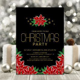 Convite Festa de Natal Red Black Poinsettia