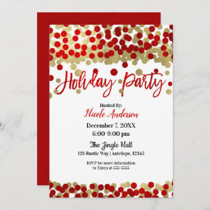 Convite Festa de Natal Red & Dourado Dots Moderno de Féria