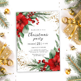 Convite Festa de Natal Red Holiday Greenery