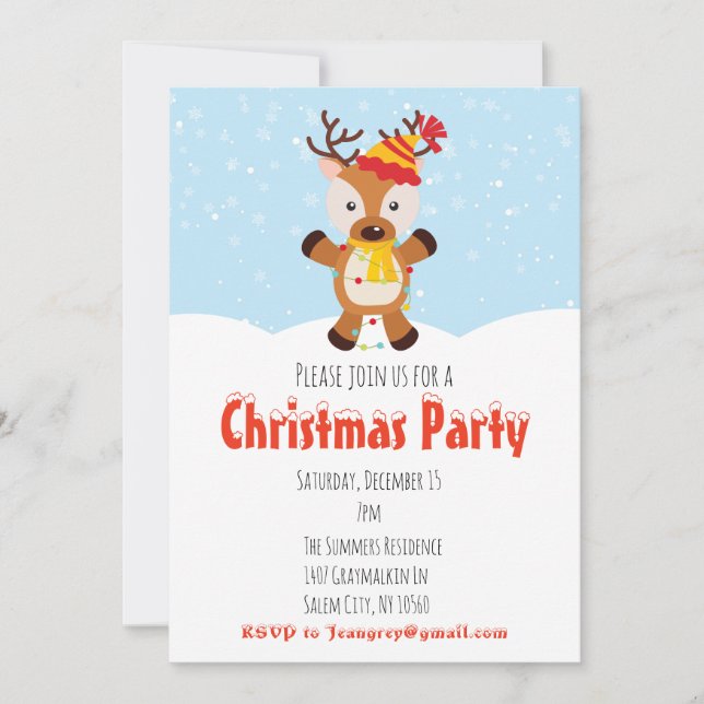 Convite Festa de Natal Rena Luzes de Rena (Frente)