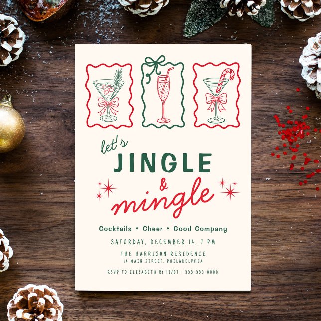 Convite Festa de Natal Retro Caprichosa Jingle Mingle (Retro Whimsical Jingle Mingle Christmas Party Invitation)