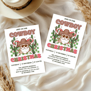 Convite Festa de Natal Retro Cowboy Férias Western