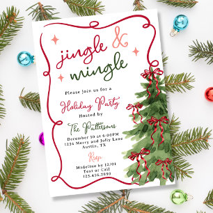 Convite Festa de Natal Retro Divertido Jingle & Mingle