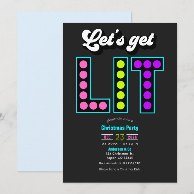 Convite Festa de Natal Retro 'Frostbyte Lets Get Lit' (Frente/Verso)
