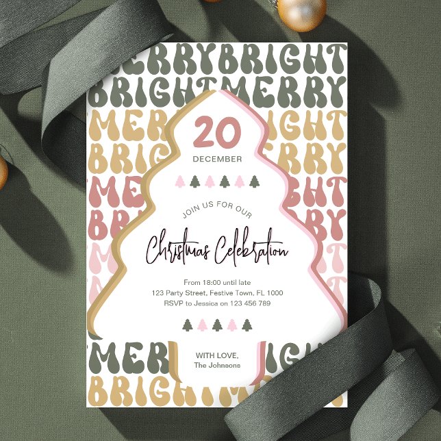 Convite Festa de Natal Retro Grooved Divertido Colorido Fe (Embrace the retro charm with this fun colorful Christmas party invite design)