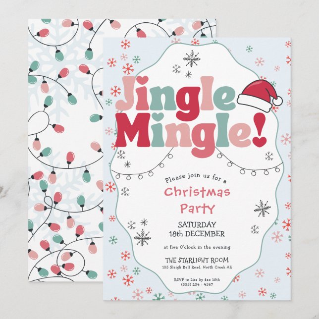 Convite Festa de Natal Retro Jingle Mingle (Frente/Verso)