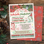 Convite Festa de Natal Retro Meia-Séc. Inverno Natal Humor<br><div class="desc">Jogue uma legal festa de Natal com estes super entusiasmados convites para vintage! Eles têm um esquema de cores vermelho/verde em um fundo de creme de safra. O texto diz, "Você é Convidado para uma Holly Jamboree!" A senhora e cavalheiro dos anos 50 estão vestidos com um chapéu de Papai...</div>