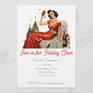 Convite Festa de Natal Retro Senhora dos Anos 50 Vermelha