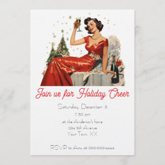 Convite Festa de Natal Retro Senhora dos Anos 50 Vermelha
