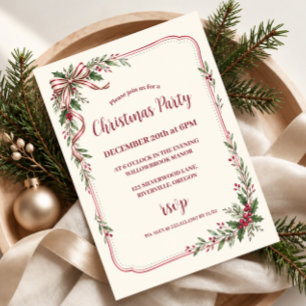 Convite Festa de Natal Ribbon & Holly