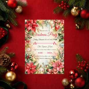 Convite Festa de Natal Romântica de Poinsettia