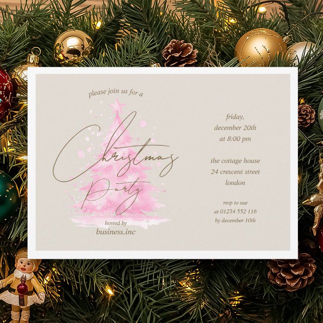 Convite Festa de Natal Rosa Corporativa (Corporate Pink Christmas Tree Holiday Party Invitation)