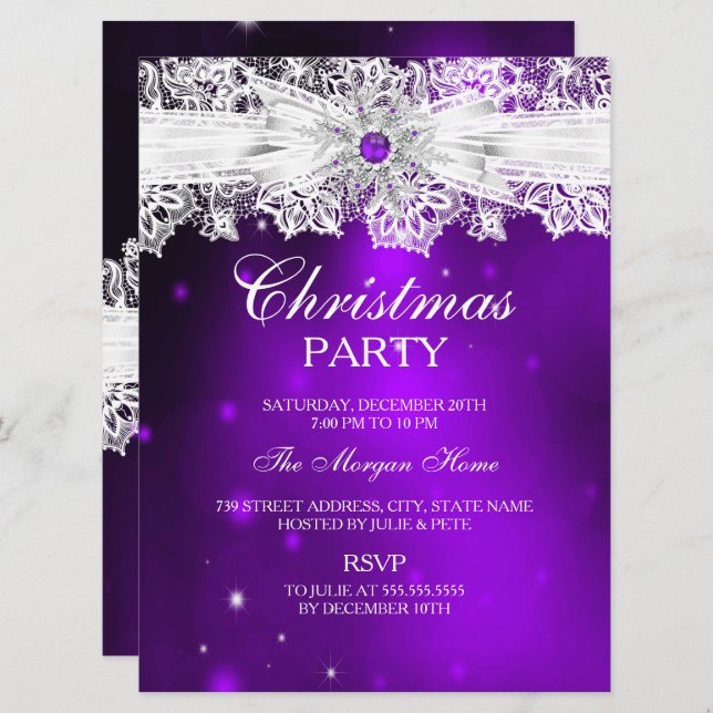 Convite Festa de Natal Roxo do Arco de Lace (Frente/Verso)