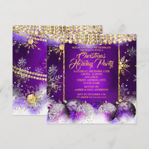 Convite Festa de Natal roxo dourado Enfeite de Neve