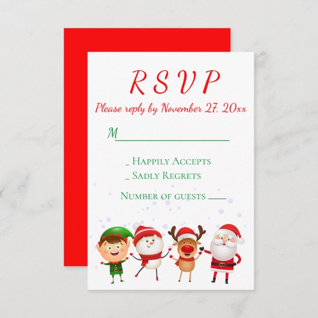 Convite Festa de Natal RSVP Papais noeis Verdes Vermelhas  (Frente/Verso)