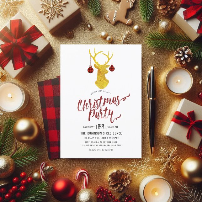 Convite Festa de Natal russa da Xadrez de búfalo (Buffalo Plaid Christmas Party Invitation)