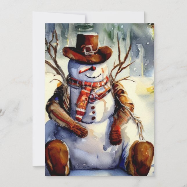 Convite Festa de Natal Russo Cowboy Snowman (Frente)