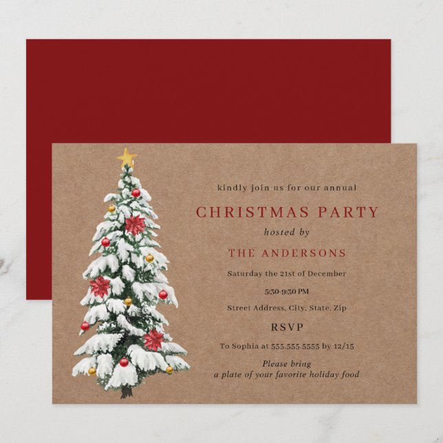 Convite Festa de Natal Russo Verde Tradicional em Árvore (Frente/Verso)