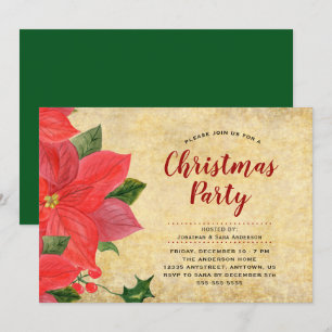Convite Festa de Natal Russo Watercolor Poinsettia