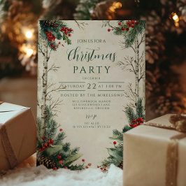 Convite Festa de Natal Rustic Birch Pinecone