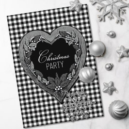 Convite Festa de Natal Rustic Black White Heart