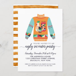 Convite Festa de Natal Rustic Chicken Retro Ugly Sweater