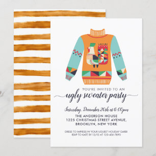 Convite Festa de Natal Rustic Chicken Retro Ugly Sweater